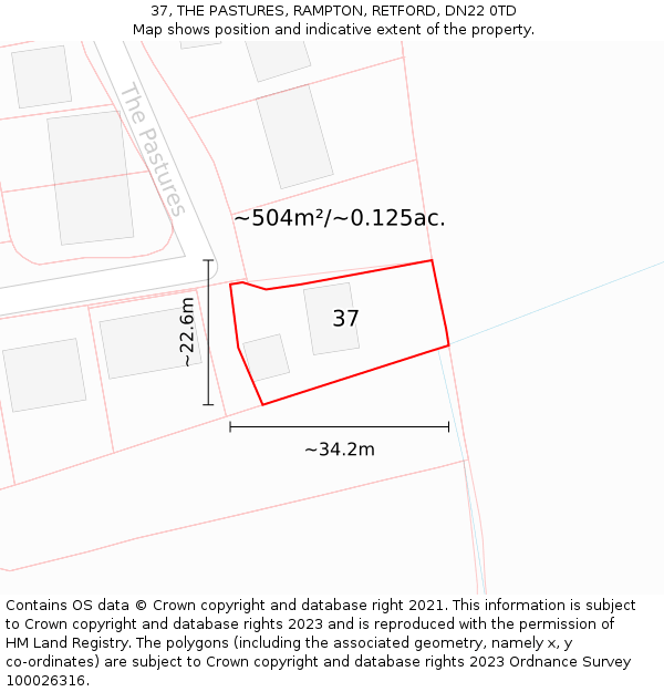 37, THE PASTURES, RAMPTON, RETFORD, DN22 0TD: Plot and title map