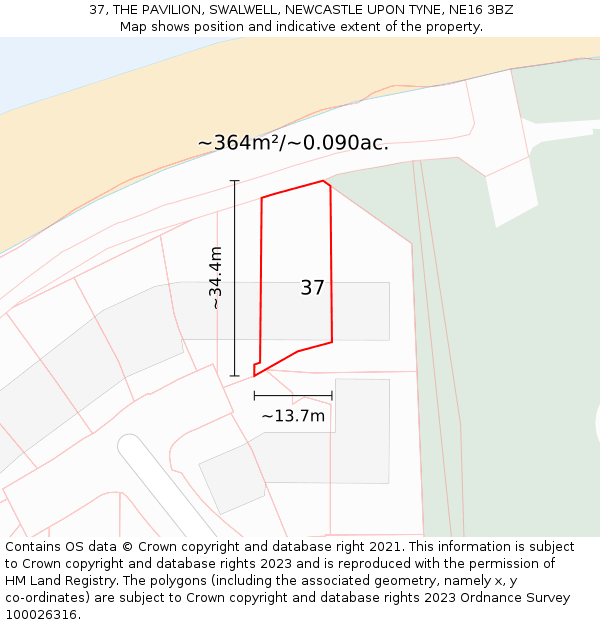 37, THE PAVILION, SWALWELL, NEWCASTLE UPON TYNE, NE16 3BZ: Plot and title map