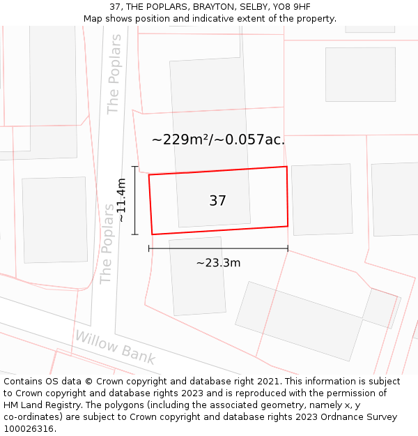 37, THE POPLARS, BRAYTON, SELBY, YO8 9HF: Plot and title map