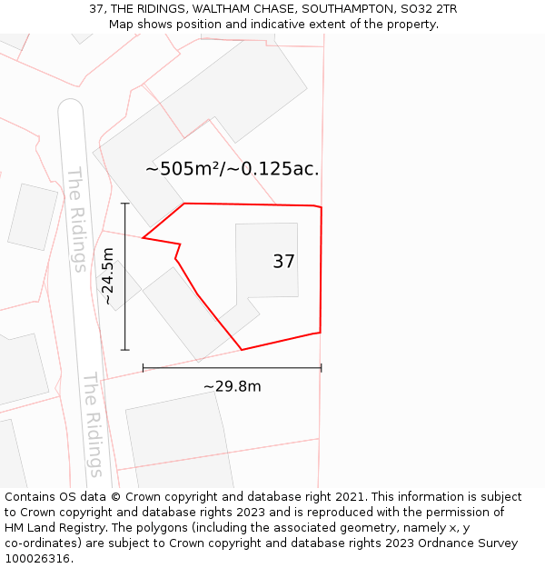 37, THE RIDINGS, WALTHAM CHASE, SOUTHAMPTON, SO32 2TR: Plot and title map