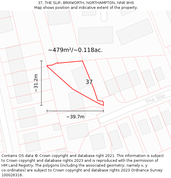 37, THE SLIP, BRIXWORTH, NORTHAMPTON, NN6 9HS: Plot and title map