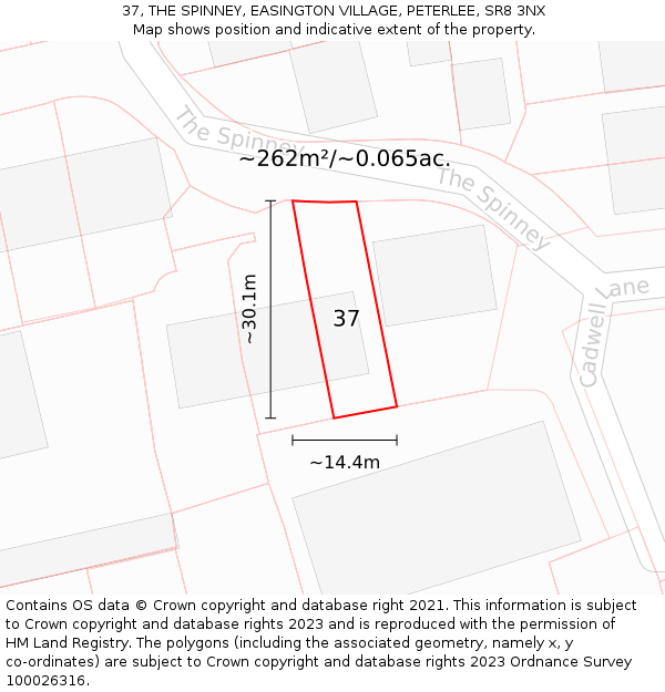 37, THE SPINNEY, EASINGTON VILLAGE, PETERLEE, SR8 3NX: Plot and title map