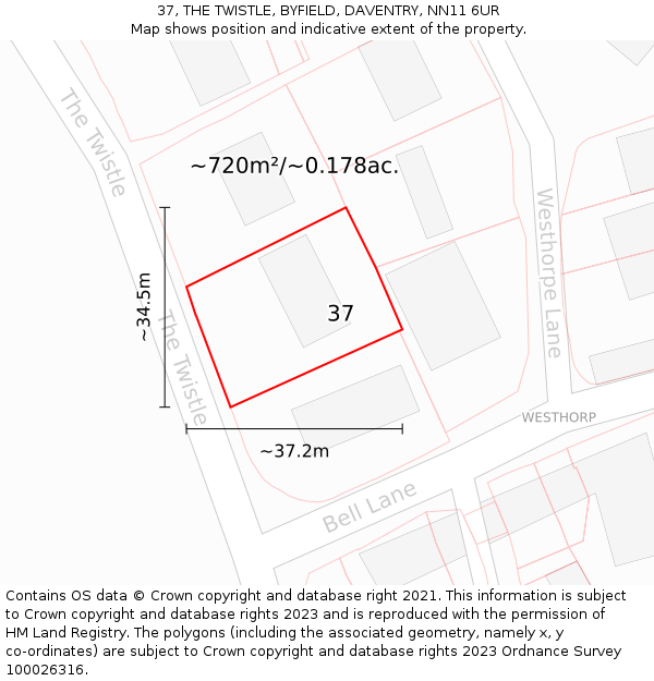37, THE TWISTLE, BYFIELD, DAVENTRY, NN11 6UR: Plot and title map