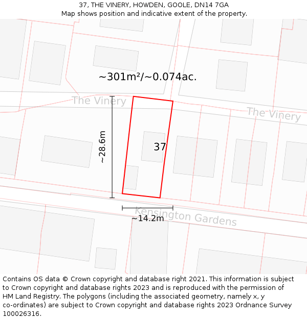 37, THE VINERY, HOWDEN, GOOLE, DN14 7GA: Plot and title map