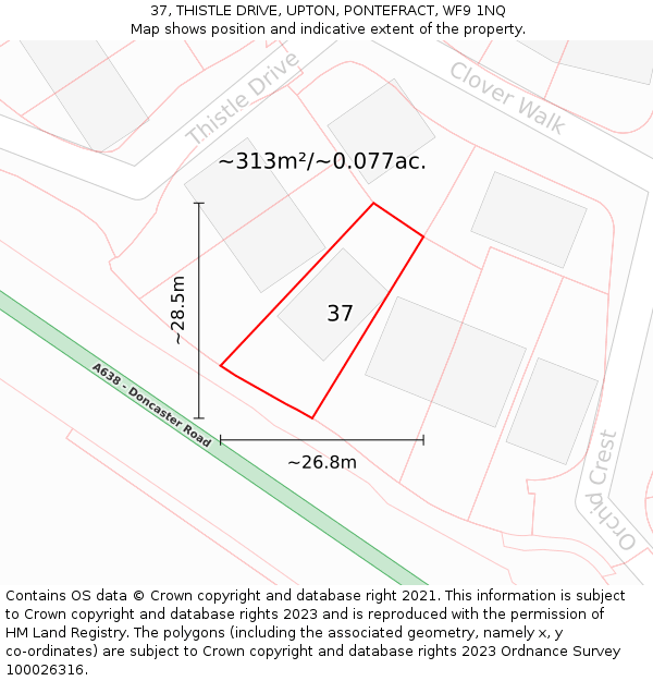 37, THISTLE DRIVE, UPTON, PONTEFRACT, WF9 1NQ: Plot and title map
