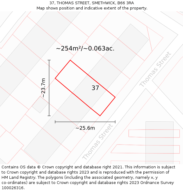 37, THOMAS STREET, SMETHWICK, B66 3RA: Plot and title map