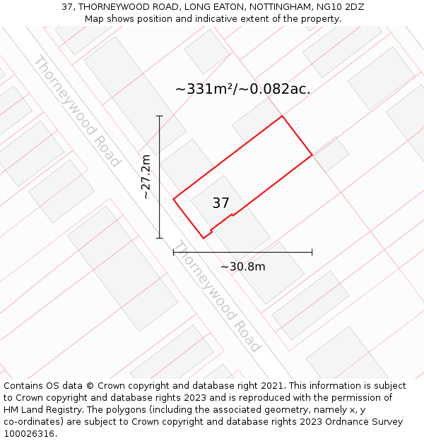 37, THORNEYWOOD ROAD, LONG EATON, NOTTINGHAM, NG10 2DZ: Plot and title map