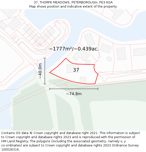 37, THORPE MEADOWS, PETERBOROUGH, PE3 6GA: Plot and title map