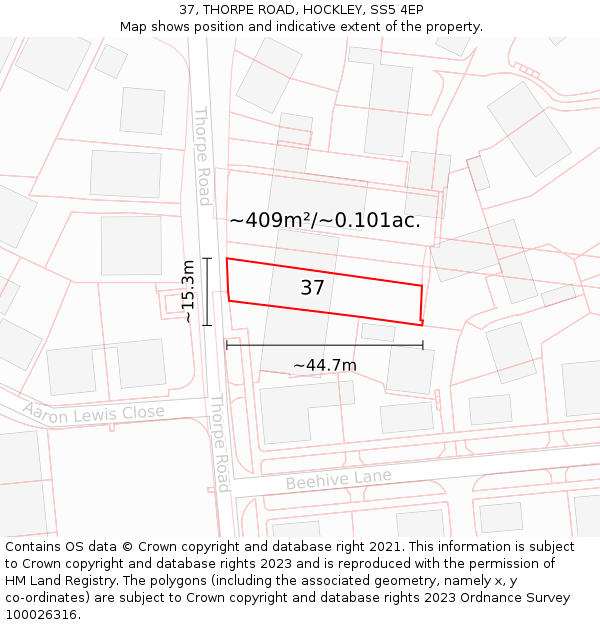 37, THORPE ROAD, HOCKLEY, SS5 4EP: Plot and title map