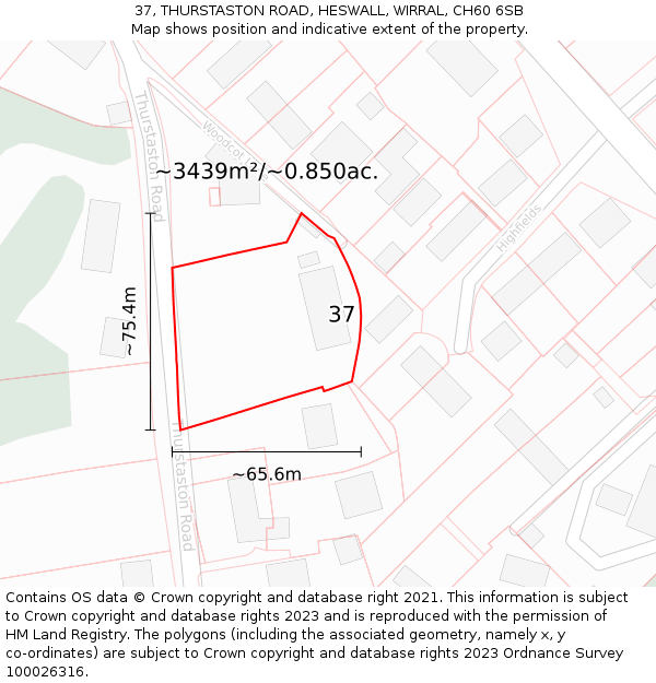 37, THURSTASTON ROAD, HESWALL, WIRRAL, CH60 6SB: Plot and title map