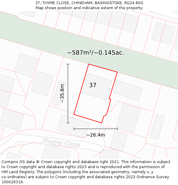 37, THYME CLOSE, CHINEHAM, BASINGSTOKE, RG24 8XG: Plot and title map