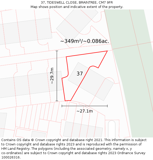 37, TIDESWELL CLOSE, BRAINTREE, CM7 9FR: Plot and title map