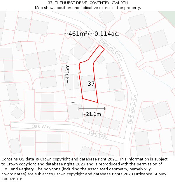 37, TILEHURST DRIVE, COVENTRY, CV4 9TH: Plot and title map