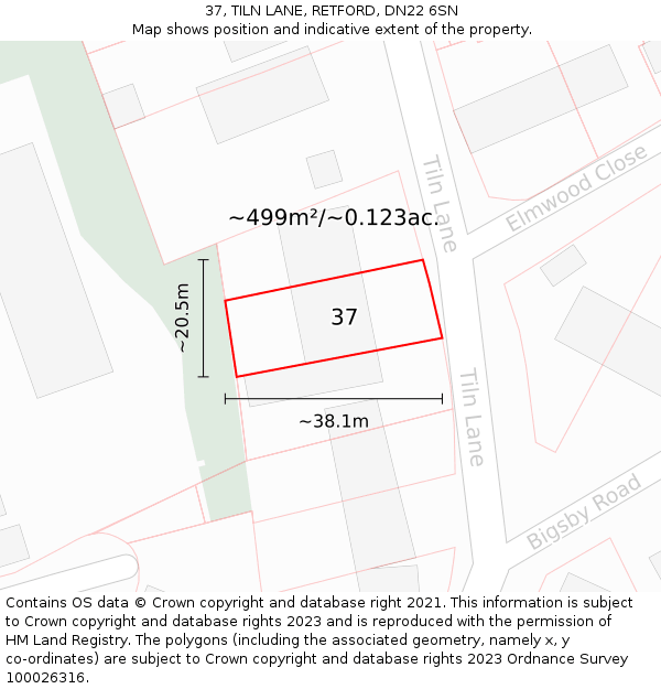 37, TILN LANE, RETFORD, DN22 6SN: Plot and title map