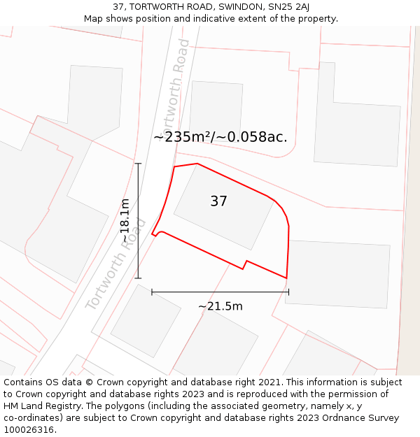 37, TORTWORTH ROAD, SWINDON, SN25 2AJ: Plot and title map