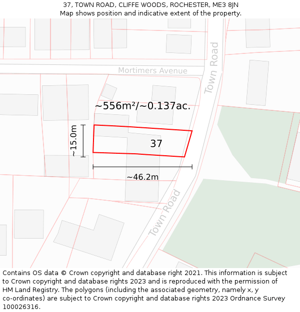 37, TOWN ROAD, CLIFFE WOODS, ROCHESTER, ME3 8JN: Plot and title map