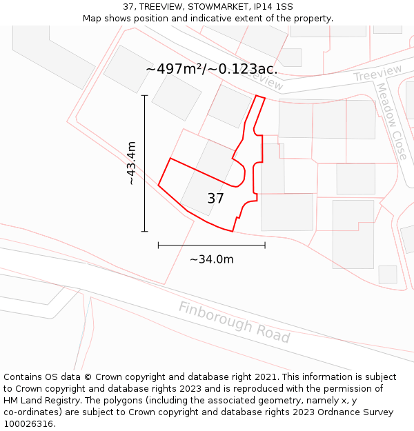 37, TREEVIEW, STOWMARKET, IP14 1SS: Plot and title map
