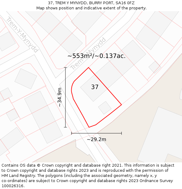 37, TREM Y MYNYDD, BURRY PORT, SA16 0FZ: Plot and title map