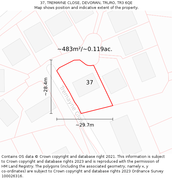37, TREMAYNE CLOSE, DEVORAN, TRURO, TR3 6QE: Plot and title map