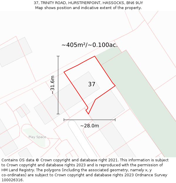 37, TRINITY ROAD, HURSTPIERPOINT, HASSOCKS, BN6 9UY: Plot and title map