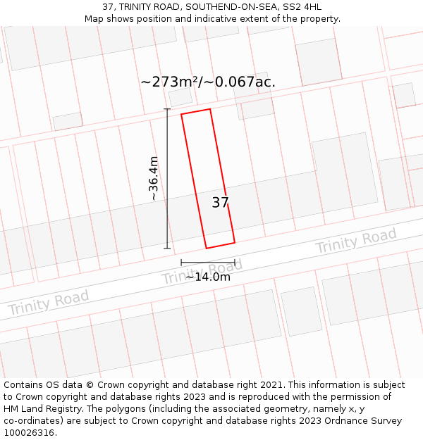 37, TRINITY ROAD, SOUTHEND-ON-SEA, SS2 4HL: Plot and title map