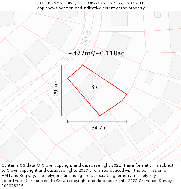 37, TRUMAN DRIVE, ST LEONARDS-ON-SEA, TN37 7TH: Plot and title map