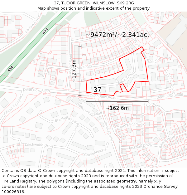 37, TUDOR GREEN, WILMSLOW, SK9 2RG: Plot and title map