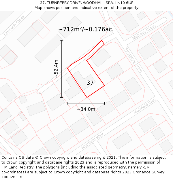 37, TURNBERRY DRIVE, WOODHALL SPA, LN10 6UE: Plot and title map