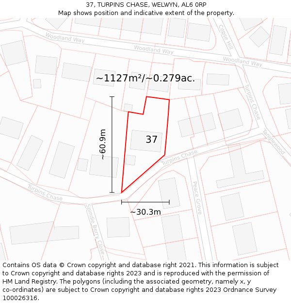 37, TURPINS CHASE, WELWYN, AL6 0RP: Plot and title map