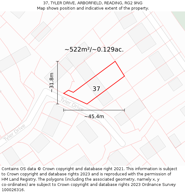 37, TYLER DRIVE, ARBORFIELD, READING, RG2 9NG: Plot and title map