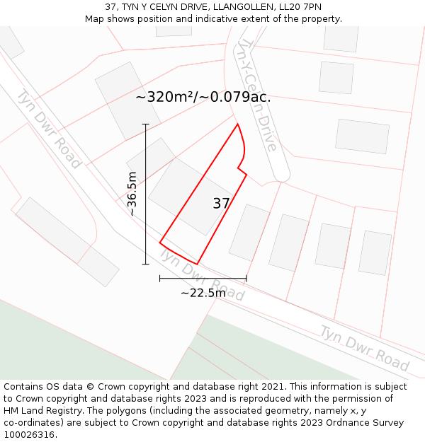 37, TYN Y CELYN DRIVE, LLANGOLLEN, LL20 7PN: Plot and title map