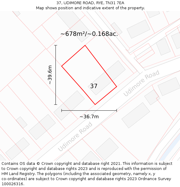 37, UDIMORE ROAD, RYE, TN31 7EA: Plot and title map