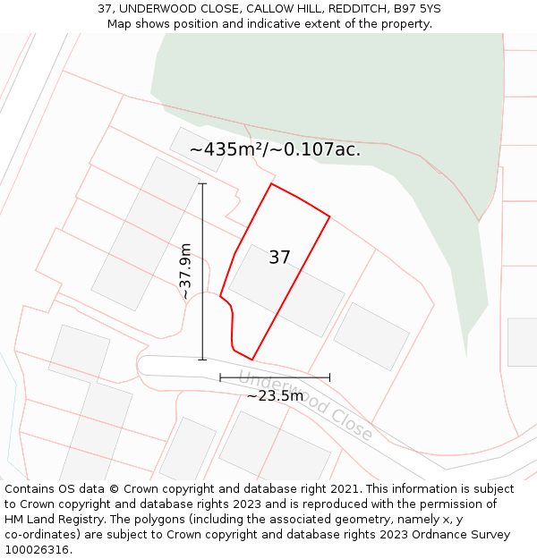 37, UNDERWOOD CLOSE, CALLOW HILL, REDDITCH, B97 5YS: Plot and title map
