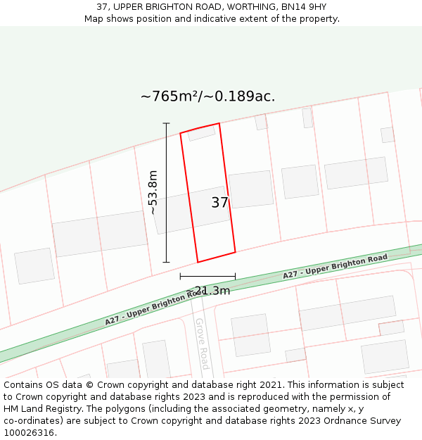 37, UPPER BRIGHTON ROAD, WORTHING, BN14 9HY: Plot and title map