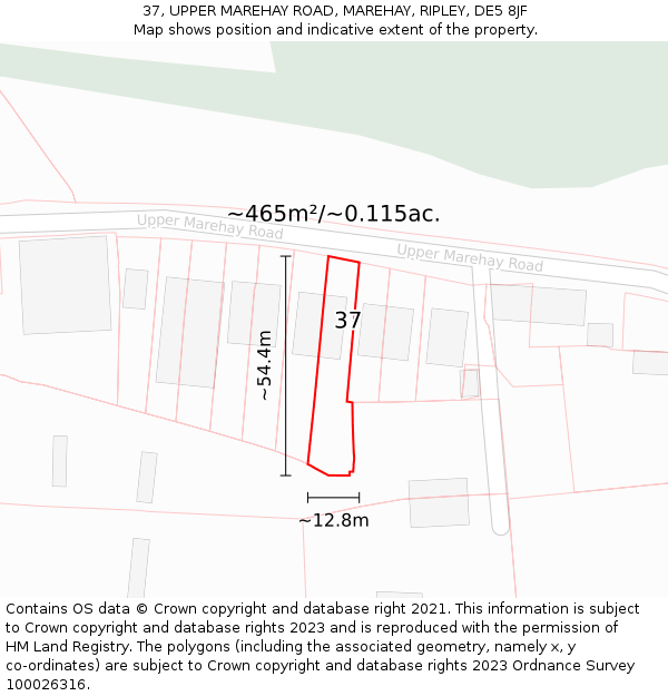 37, UPPER MAREHAY ROAD, MAREHAY, RIPLEY, DE5 8JF: Plot and title map