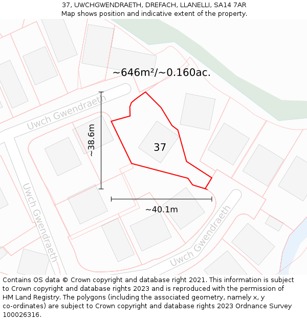 37, UWCHGWENDRAETH, DREFACH, LLANELLI, SA14 7AR: Plot and title map