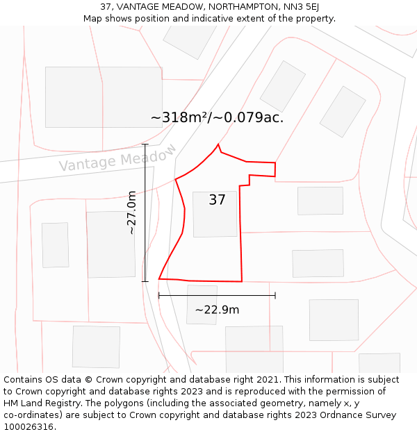 37, VANTAGE MEADOW, NORTHAMPTON, NN3 5EJ: Plot and title map