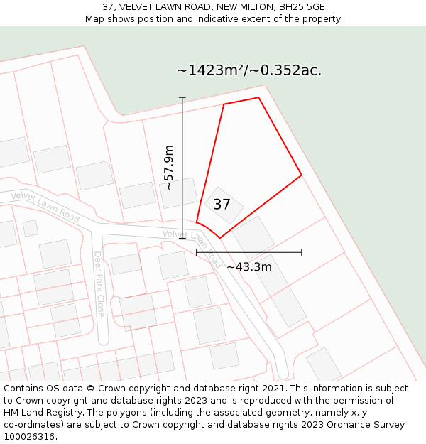 37, VELVET LAWN ROAD, NEW MILTON, BH25 5GE: Plot and title map