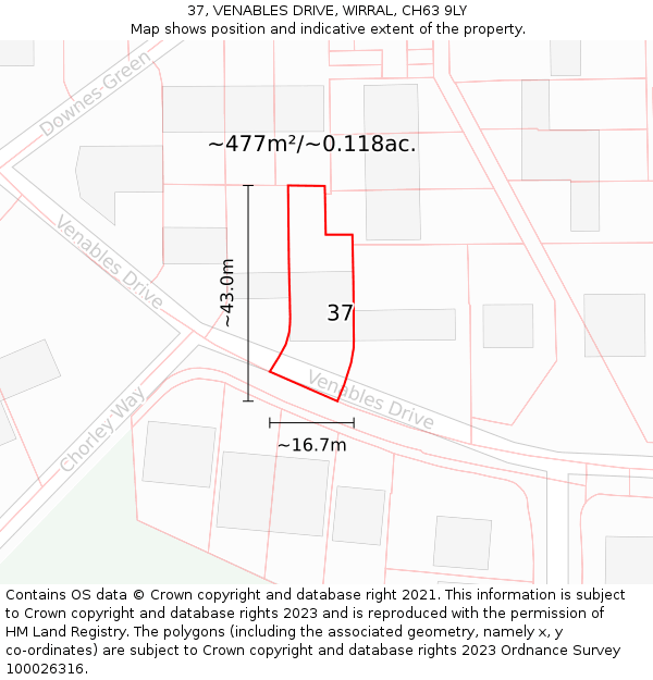 37, VENABLES DRIVE, WIRRAL, CH63 9LY: Plot and title map