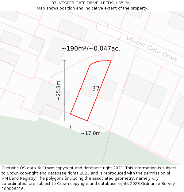 37, VESPER GATE DRIVE, LEEDS, LS5 3NH: Plot and title map