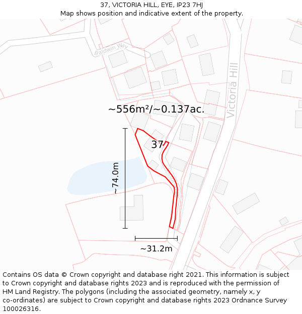 37, VICTORIA HILL, EYE, IP23 7HJ: Plot and title map