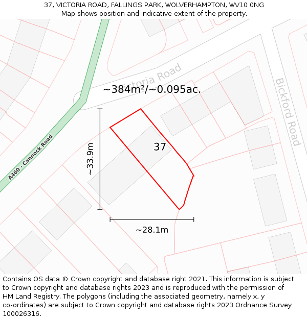 37, VICTORIA ROAD, FALLINGS PARK, WOLVERHAMPTON, WV10 0NG: Plot and title map