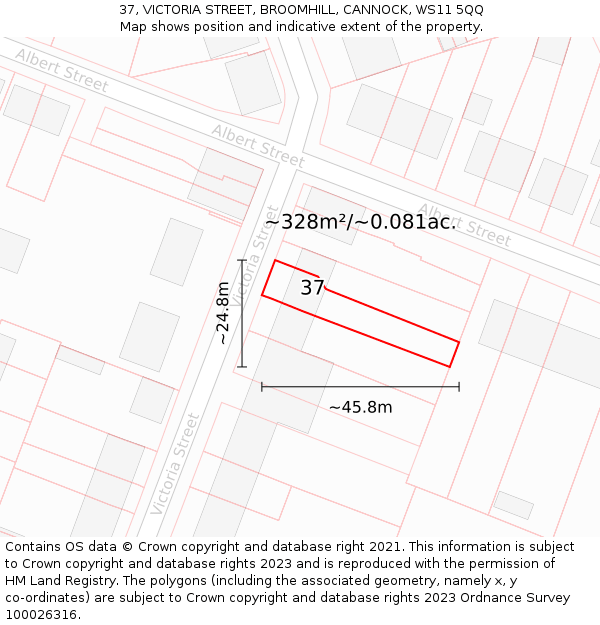 37, VICTORIA STREET, BROOMHILL, CANNOCK, WS11 5QQ: Plot and title map