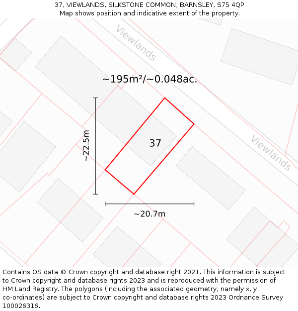 37, VIEWLANDS, SILKSTONE COMMON, BARNSLEY, S75 4QP: Plot and title map