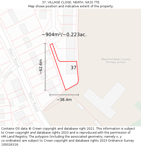 37, VILLAGE CLOSE, NEATH, SA10 7TE: Plot and title map