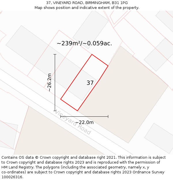 37, VINEYARD ROAD, BIRMINGHAM, B31 1PG: Plot and title map