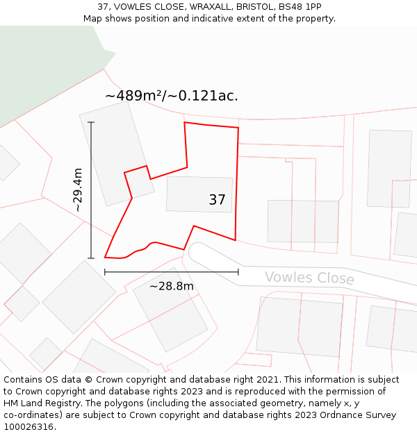 37, VOWLES CLOSE, WRAXALL, BRISTOL, BS48 1PP: Plot and title map