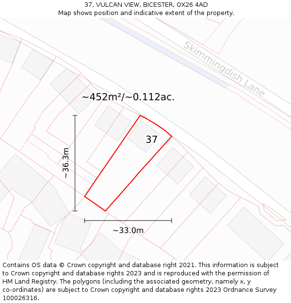 37, VULCAN VIEW, BICESTER, OX26 4AD: Plot and title map