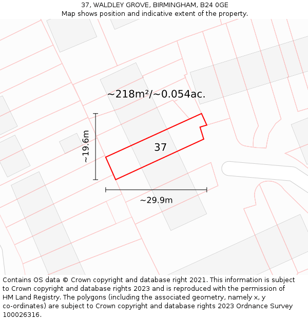 37, WALDLEY GROVE, BIRMINGHAM, B24 0GE: Plot and title map