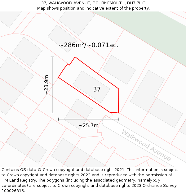 37, WALKWOOD AVENUE, BOURNEMOUTH, BH7 7HG: Plot and title map